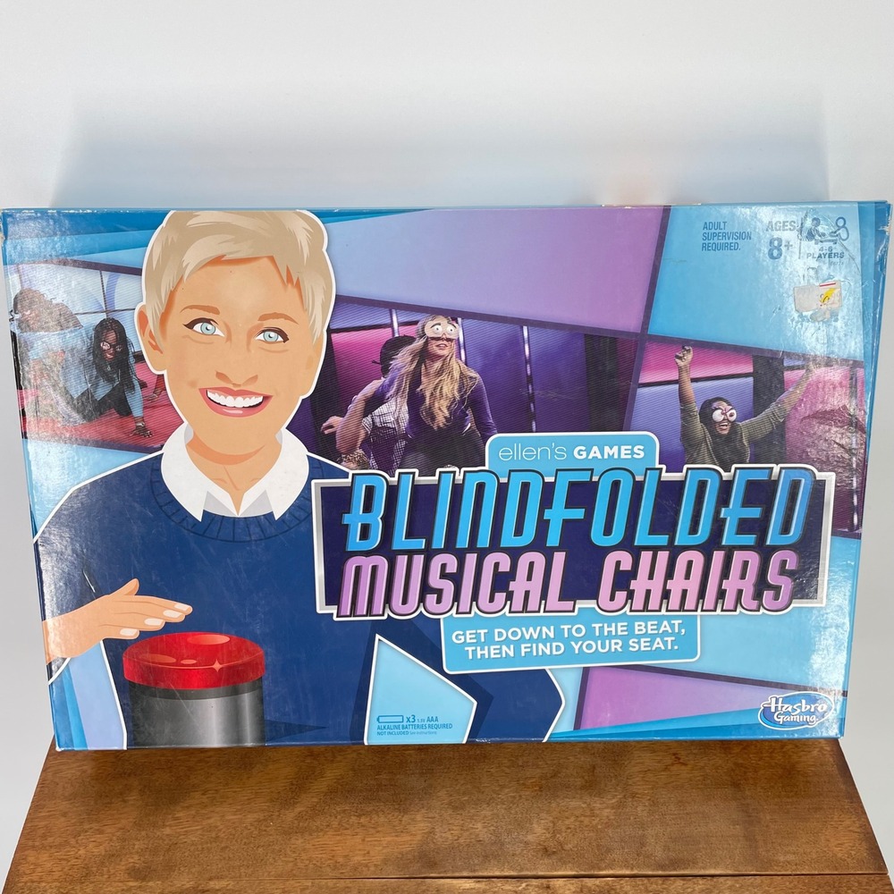 NIB Ellen DeGeneres Blindfolded Musical Chairs Board Game 4-6 Players Ages 8+‎